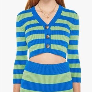 MOTHER Blue and Green Striped Crop Top